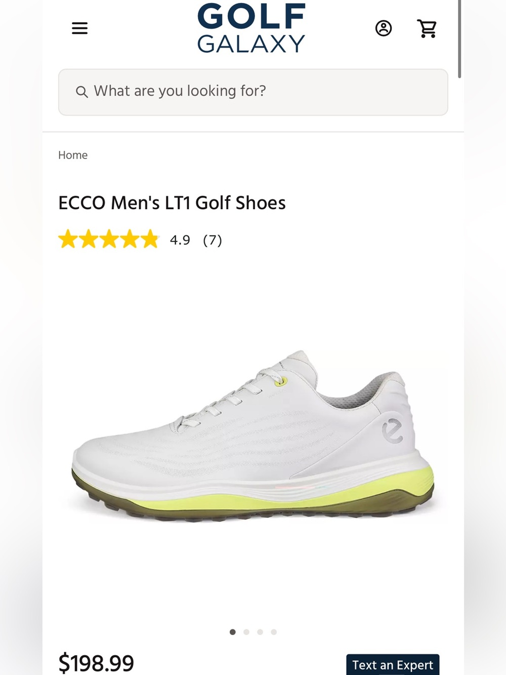 Ecco Men's LT1 Golf Shoes in White with Lime Accents